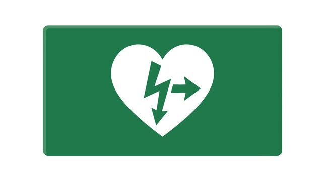 Defibrillator sign green medical emergency symbol.