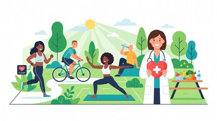 Fototapeta premium World Heart Day Healthy Lifestyle Flat Vector Illustration Medical Awareness Design