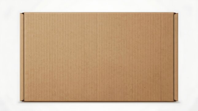 Top view of a closed brown corrugated cardboard box on white