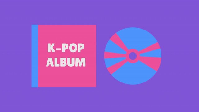 Animated 3D k-pop group music album icon with disc. Alpha channel