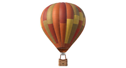 Colorful hot air balloon with wicker basket suspended against a white background © Sapphire