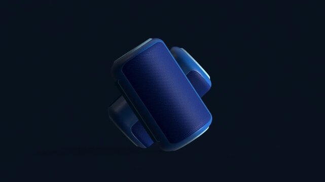 3D render Bluetooth speaker set with reflection isolated on black background .