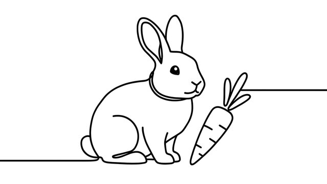 Cute rabbit with carrot on white background.