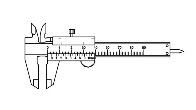 Precision caliper tool measurement white background.