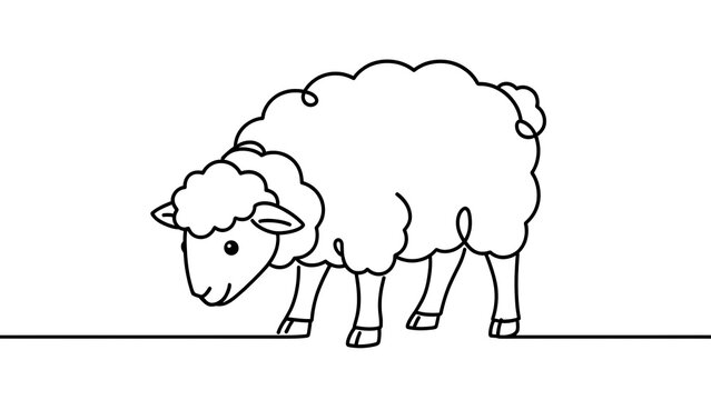 Simple line art sheep illustration white background.