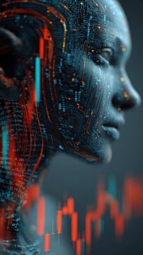 Advanced ai displays: unveiling complex data and systems. Portfolio growth. Futuristic display: ai technology core system in action. Financial charts. Crypto investment.