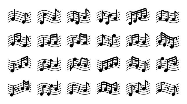 Musical Notes Collection on Staff Lines