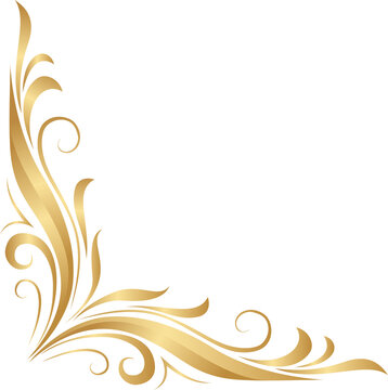 Golden Floral Ornate Corner Design Element Vector. Luxury Decorative Swirl Border for Invitations, Certificates & Elegant Frames