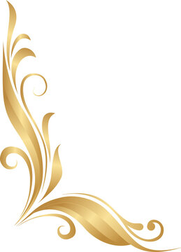 Luxury Gold Floral Corner Ornament Vector. Elegant Metallic Swirl Design Element for Premium Invitations, Certificates, Branding.