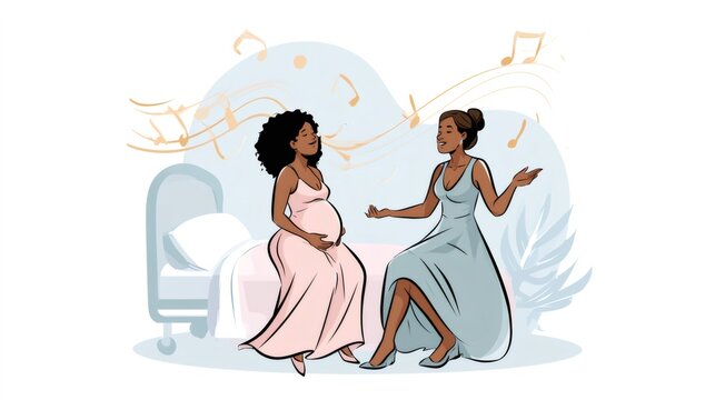 Pregnant woman enjoying music therapy for wellbeing