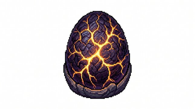 Mystical dragon egg with glowing cracks, pixel art style, isolated, fantasy RPG item, transparent background, detailed pixel shading