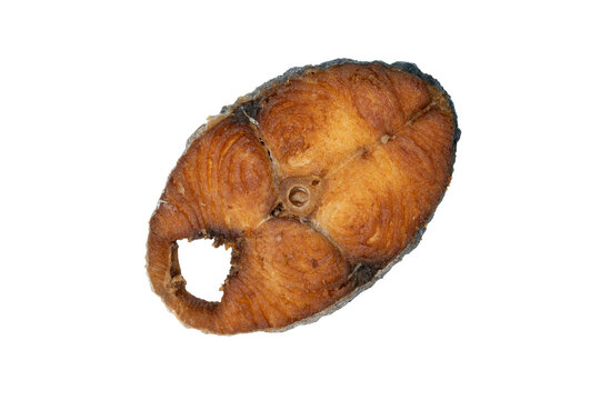 Fried King Mackerel on isolated white background, Top view.