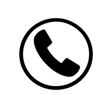 Black phone icon inside a circle on a white background.
