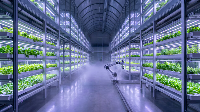 Modern Indoor Vertical Farming Greenhouse with Hydroponic Plant Cultivation