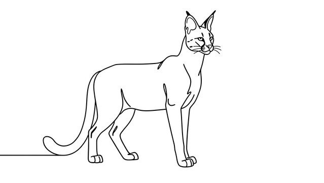 Siamese cat line drawing white background.