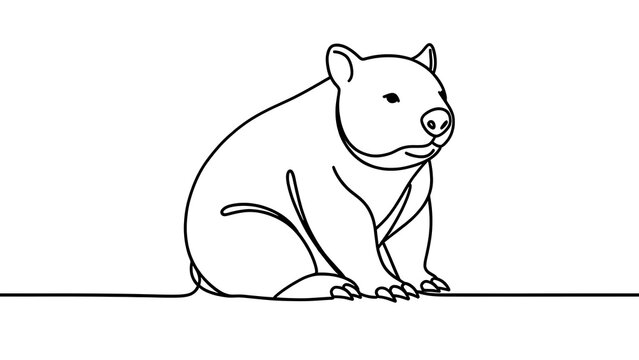 Cute cartoon wombat illustration white background.