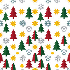 Obraz premium Christmas Tree Snowflakes Stars Seamless Pattern Vector