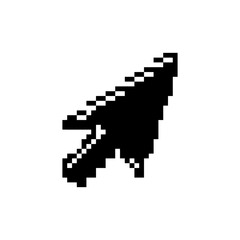 Fototapeta premium Black pixel art mouse cursor arrow pointer icon for computer interface and web design
