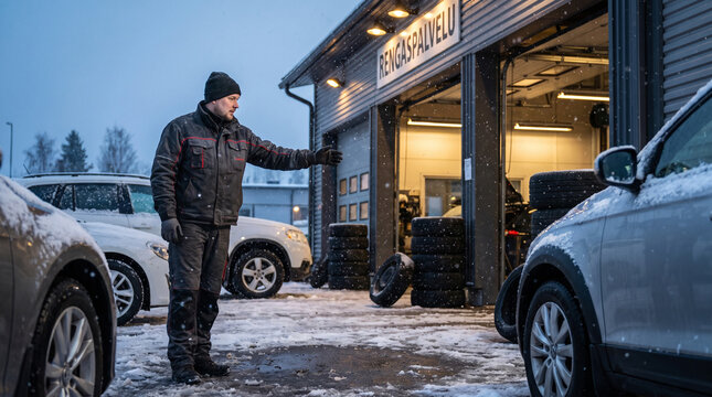 First snowfall brings a rush to the winter tire service yard