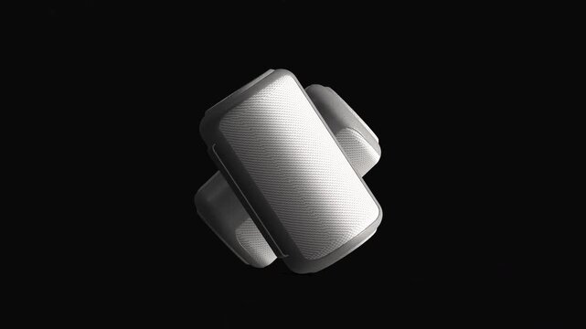 3D render Bluetooth speaker set with reflection isolated on black background .