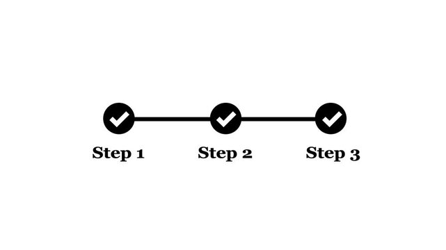 Three Step Progress Timeline Animation on Transparent Background
