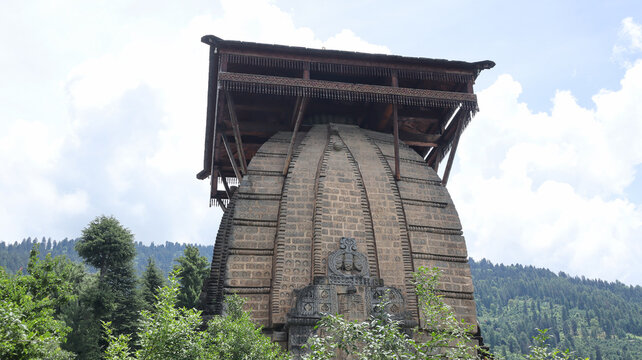 Ancient Murlidhar Krishna Temple with Stone Shikhara Architecture in Naggar, Himachal Pradesh, India.