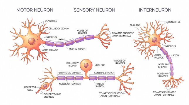 Diagram of motor sensory and interneuron types with labels