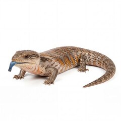 Fototapeta premium blue tongued skink lizard with extended tongue on white background for reptile pet care educational content and wildlife illustration