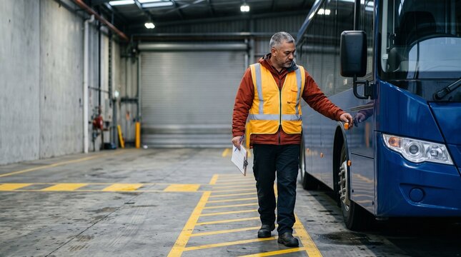 Depot supervisor completes electric bus fleet readiness walkaround