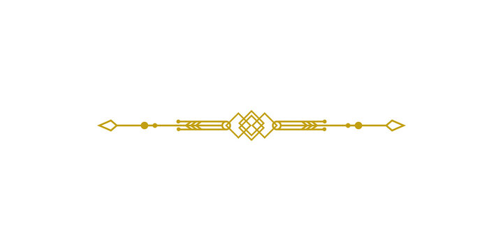 Elegant gold decorative divider with geometric patterns and arrowheads, isolated on transparent background