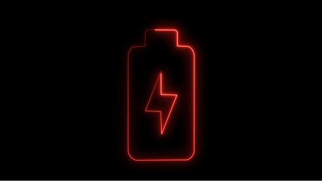 Neon Battery Charging Icon Animation on Black Background