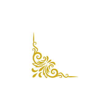 Golden vintage corner frame ornament, decorative border element for wedding invitation or certificate design isolated on transparent background