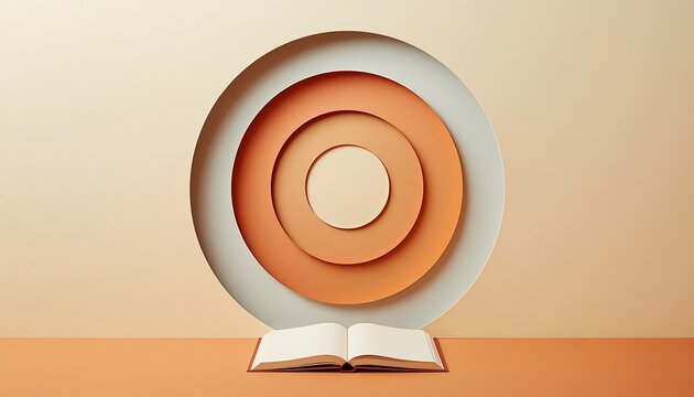 Minimal 2.5D papercut background with open notebook book and layered circular cutout