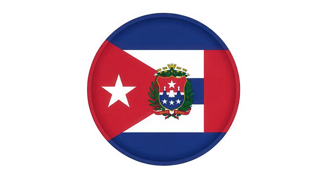 Round Cuba flag icon with national coat of arms emblem isolated on transparent background