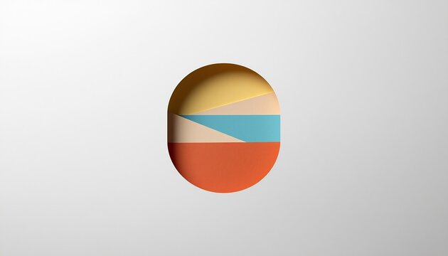 Minimal 2.5D papercut oval frame background with multi colored layered paper shapes