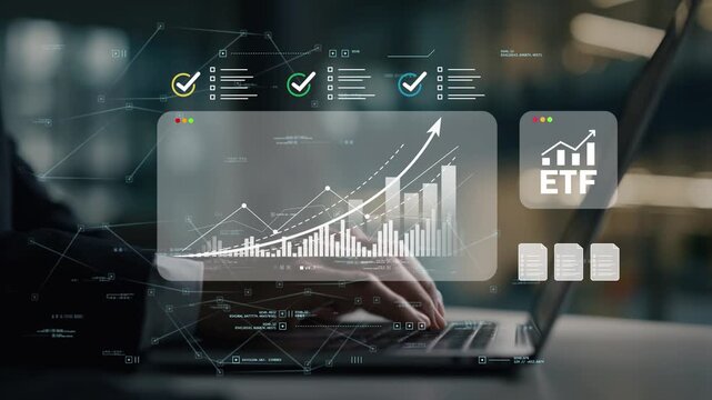 Business in modern office professional building passive income through ETF investing, diversified portfolio management and long term wealth creation planning