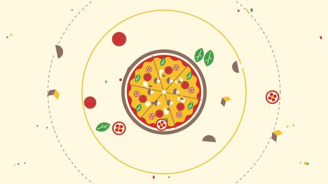 Animated vector video of various cute foods spinning.