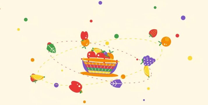 Animated vector video of cute, delicious fruit in a spinning style.