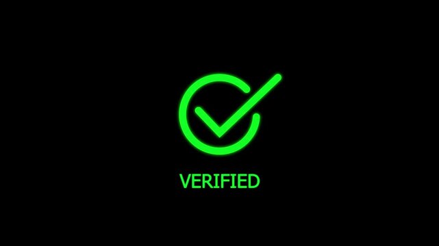 Verified green checkmark animation on black background, for ui ux, tick approved success