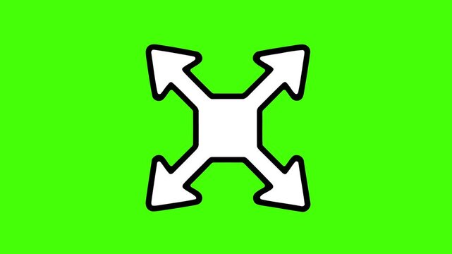 Arrows icon pointing in four directions, symbol for expand or resize, vector illustration isolated on green screen background