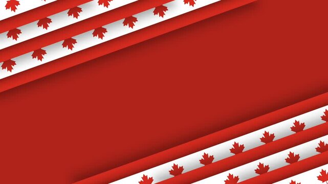 Canada Labour Day Patriotic Background with Red Maple Leaves and Diagonal Stripes.