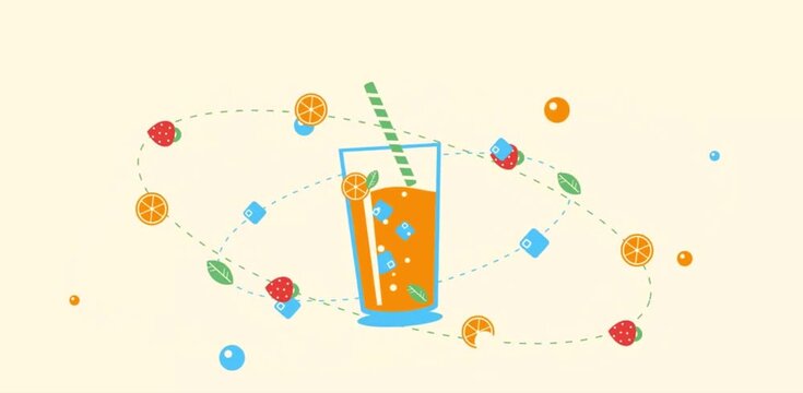Animated vector video of a cute spinning drink.