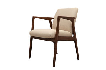 Fototapeta premium Beige cushioned wooden armchair with straight arms