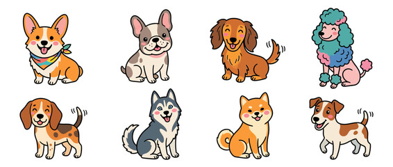 Obraz premium Cute Cartoon Dogs Collection Isolated Transparent Background