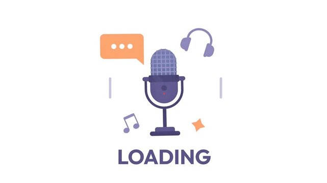 Loading Screen with Microphone Podcast Icon and Audio Animation