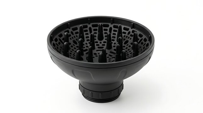 Black hair dryer diffuser attachment isolated on white background