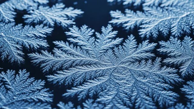 Snowflakes drift down and land on a dark surface, highlighting their shapes. Tiny details can be seen in the snowflakes, celebrating winter