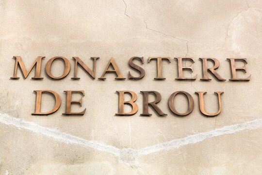 Sign on a wall of Royal Monastery of Brou in Bourg en Bresse, France	