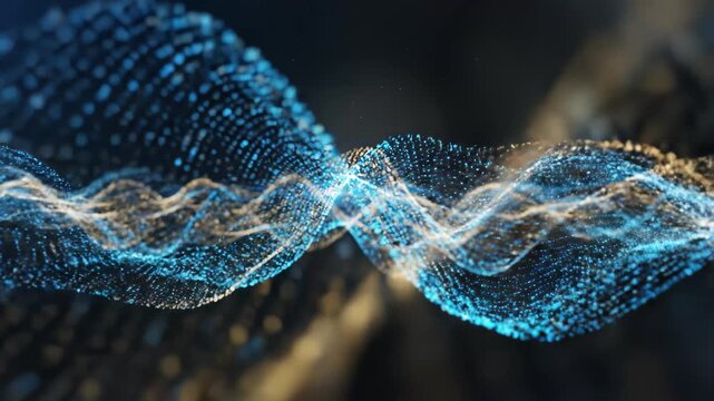 Dynamic Blue and Gold Particle Wave Flow - Abstract Digital Technology Background