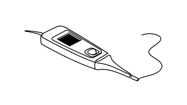 Digital thermometer with probe white background.